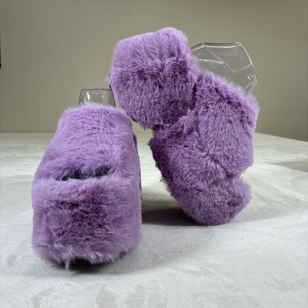 NEW IN BOX Lemon Drop by Privilege INCA Purple Faux Fur Wedge Sandals sz. 8